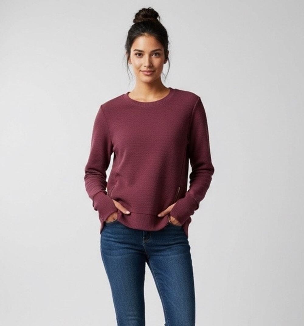 Addison Bay Polished Double Knit Everyday Pullover Berry Large EUC